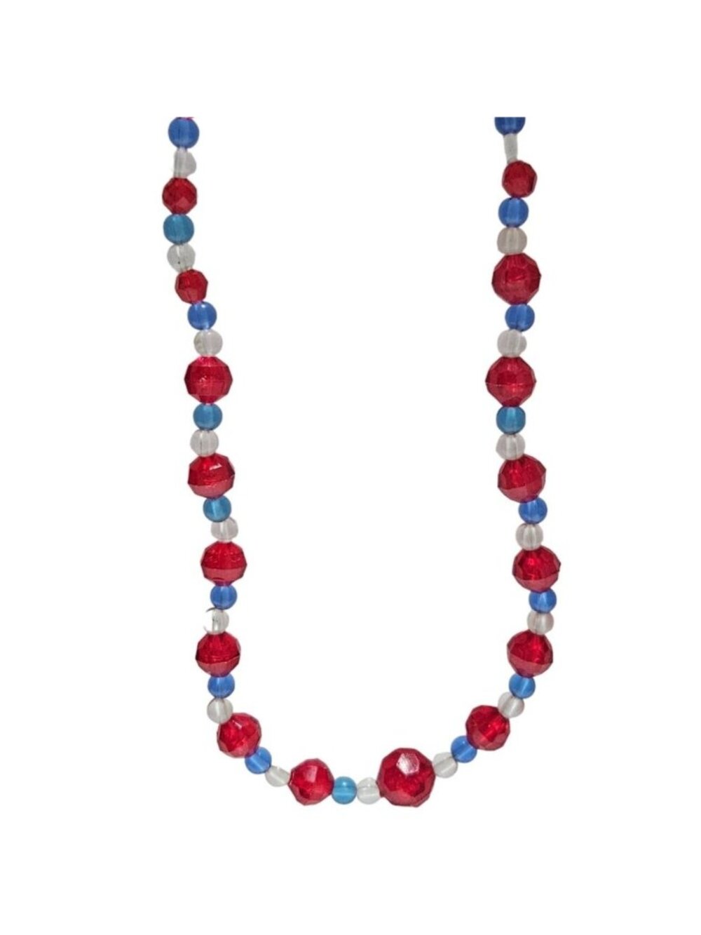 Vintage Red White Blue Beaded Necklace Holiday Patriotic Fashion Jewelry Women